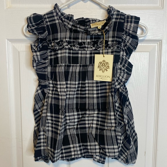 Rebellion again flutter sleeve black‎ white plaid size medium new - Picture 1 of 4